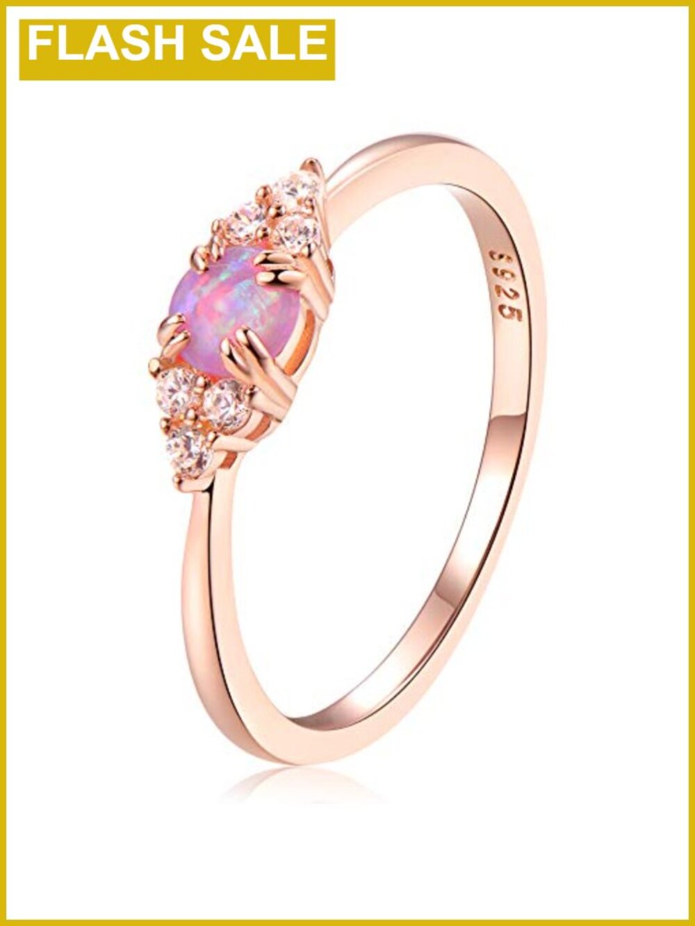 Sterling Silver Halo Opal Stacking Ring Dainty White Gold Plated